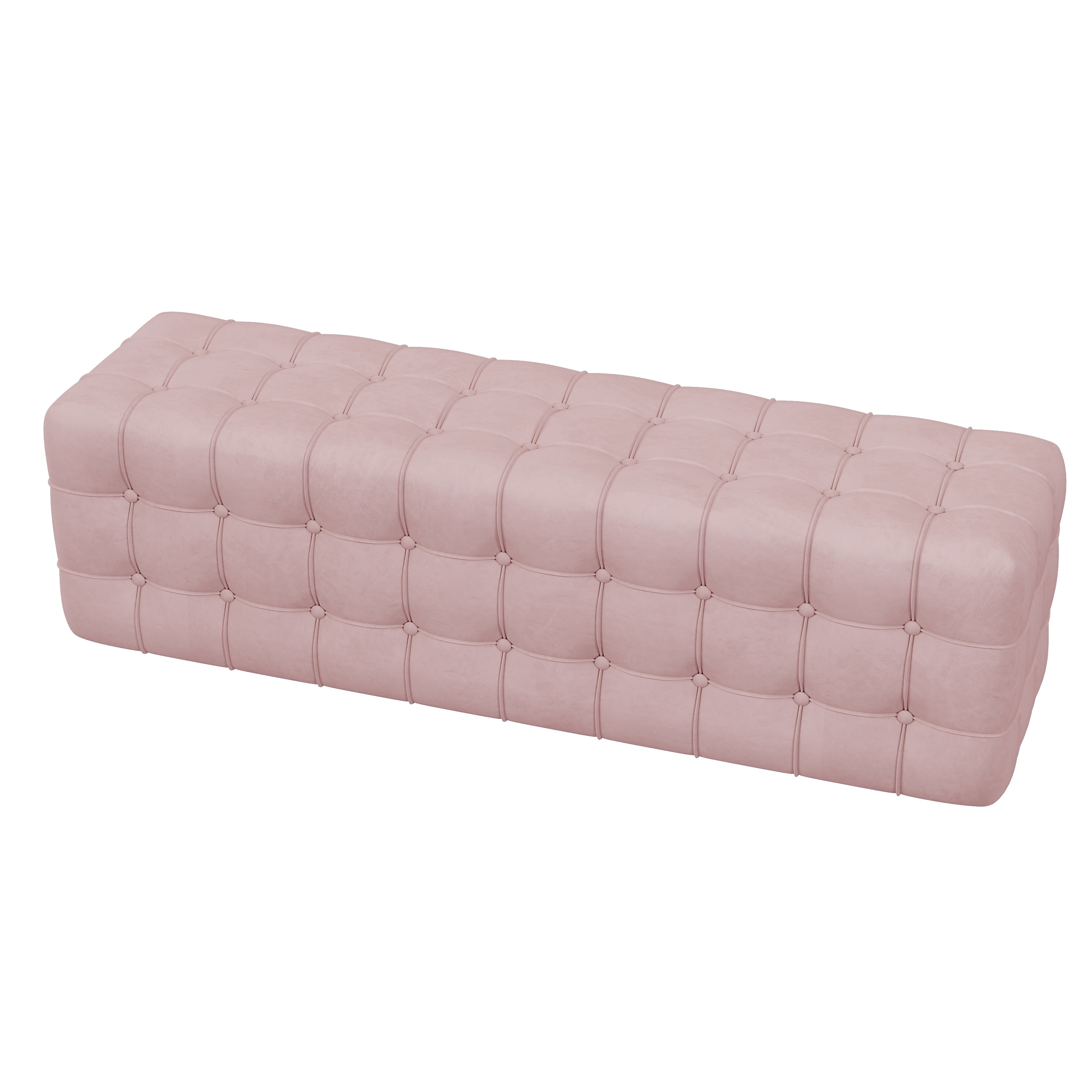 PORKISS Upholstered Ottoman, All Covered Velvet Rectangular Footstool, Wood Modern Ottoman Bench for Bedroom, No Assembly Required, Pink
