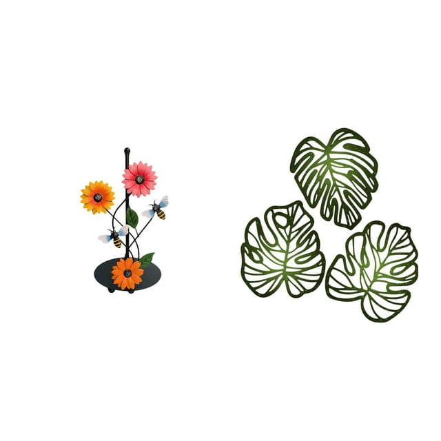 Soporte de papel higiénico,Soporte de papel de cocina con forma de girasol para encimera,Placa de pared con hojas de palma,Decoración de pared de madera con hojas de palma,Adorno de madera
