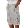 thumbnail image 2 of successthop Beach Shorts for Women Linen Blend Casual Street Summer Shorts Mid Waisted Bermuda Shorts Pants Stripe Trendy Pull on Elastic Waistband Trousers w Pockets Boho Vacation, 2 of 6