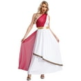 thumbnail image 2 of Eandarui Womens Halloween Ancient Greek Costume One Shoulder Vintage Trim Roman Toga Dress Burgundy XXL, 2 of 7