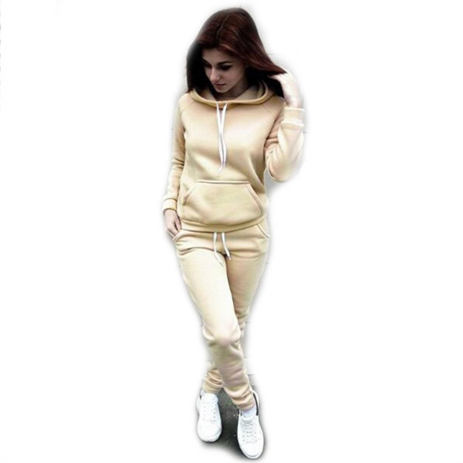 FANTADOOL Women Tracksuit Jogging Top Bottom Sport Sweat Suit Trousers Hoodie Coat Pant Autumn and Winter Women's Casual Sports Wind Fleece Side Sports Hooded Drawstring Sweater Suit Khaki XL - image 1 of 2