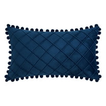 REGALWOVEN Couch Pillow Cases 1 Pack Soft Pom-poms Velvet Throw Pillow Covers for Farmhouse Home Decor Navy Blue 12" x 20"