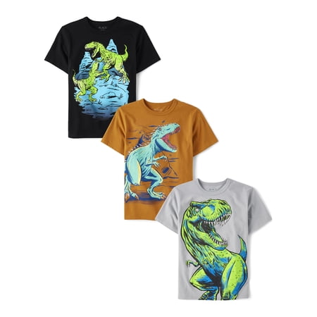The Children's Place Boys Short Sleeve Dino T-Shirt, 3-Pack, Sizes XS-XXL