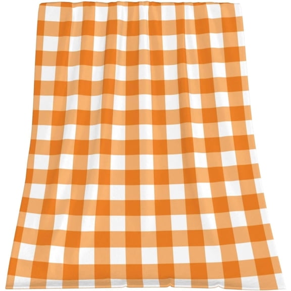 Buffalo Check Plaid Throw Blanket for Couch Farmhouse Style Orange White Lightweight Warm Super Soft Cozy Flannel Fleece Blankets for Girls Women for Bed Sofa 30" x 40"