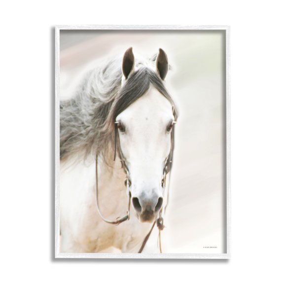 Stupell Industries White Horse Portrait Animals & Insects Photography White Framed Art Print Wall Art, 24 x 30