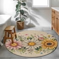 thumbnail image 3 of Round Rugs 4Ft, Vintage Daisy Floral Round Area Rug Washable Indoor Throw Carpet, Spring Flowers Botanical Leaves Rustic Soft Non Slip Circle Rug for Kitchen Nursery Room Home Decor Aesthetic, 3 of 8
