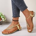 thumbnail image 4 of Samdudou Sandals for Women Open Toe Flat Thong Shoes Sparkly Rhinestone Leaf Applique Elastic Ankle Strap Dressy Slip On Backless Footwear for Summer Beach Vacation, 4 of 8