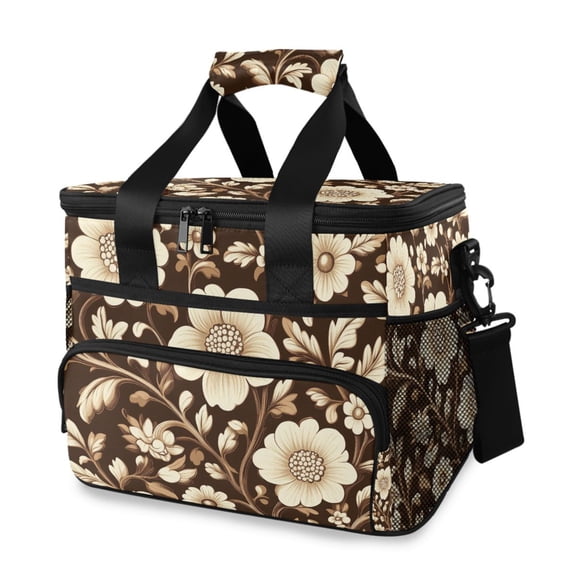 FORMRS Insulated Cooler Bag 24 Cans Capacity Soft Leakproof Lunch Box with Side Pockets, Brown Floral