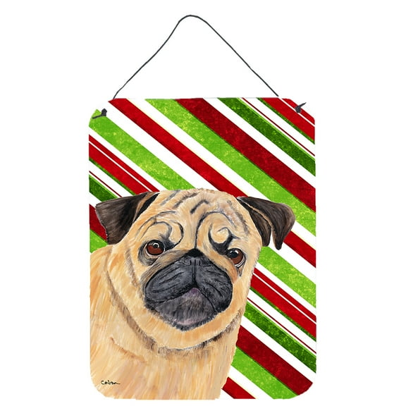 Carolines Treasures SC9331DS1216 Pug Candy Cane Holiday Christmas Wall or Door Hanging Prints 12WX16H multicolor