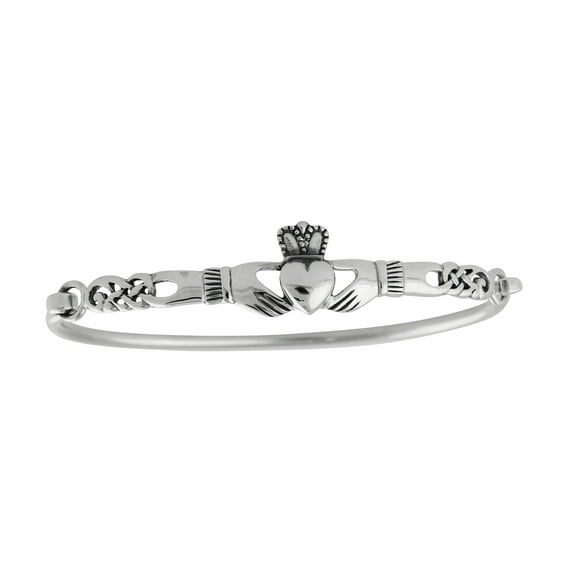 Sterling Silver Irish Claddagh Celtic Knot Bangle Bracelet