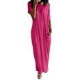 thumbnail image 2 of Off-Shoulder Batwing Sleeve Maxi Dress, Women's Loose Lounge Nightdress, Casual Comfy Sleepwear Hot Pink S, 2 of 6