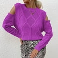 thumbnail image 2 of QATAINLAV Womens Crochet Crewneck Long Sleeve Pullovers Solid Color Tunic Ribbed Sweaters Fall Winter Lightweight Fahion Clothes Purple L, 2 of 8