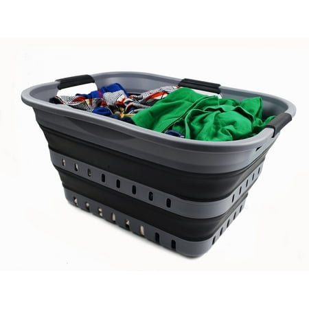 SAMMART 30L (8 gallon) Collapsible 3 Handled Plastic Laundry Basket - Foldable Pop Up Storage Container/Organizer - Portable Washing Tub - Space Saving Hamper/Basket