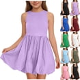 thumbnail image 1 of Ashirexll Robes d'Été pour Ados Enfants Sans Manches Extensibles Couleur Unie Ligne A Tournoyantes Patineuse École Récital Robe pour Ados, 1 of 6
