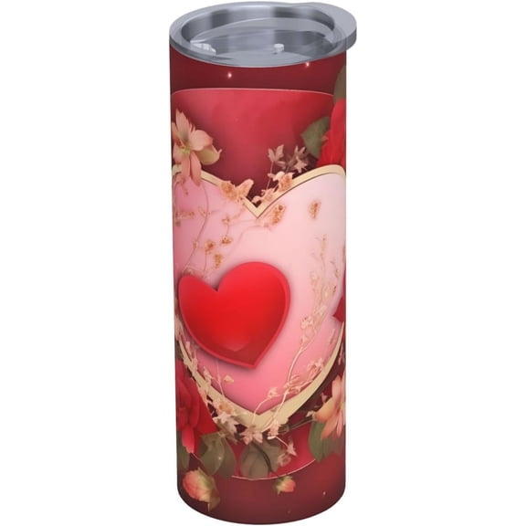 20oz Insulated Stainless Steel Tumbler Mug | Vintage Love Hearts Cup with Lid and Straw | Hot and cold insulation |Gifts for Men Women Teens