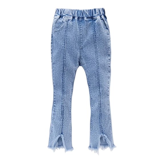 JAJAHO Girls Denim Flared Pants For Kids Toddler Row Hem Elastic Waist Slim Fit Jeans Pants 1-10Y Soft Trousers