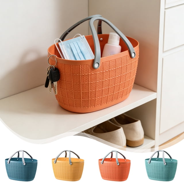YYV Panier d'Achats Polyvalent Tissé à la Main, Fourre-Tout de Pique-Nique avec Poignée Découpée, Panier d'Épicerie Réutilisable, Sac de Marché, Rangement de Pique-Nique à la Plage, Style Osier, Panier de Pique-Nique
