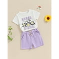 thumbnail image 4 of Suealasg Kids Girls Summer 2Pcs Outfits Set 1T 2T 3T 4T 5T 6T Short Sleeve Checkerboard Print Tops +Shorts Set Beach Party Clothes for Little Girls, 4 of 9