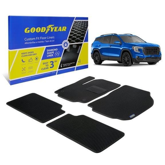 Goodyear All-Weather Car Floor Mats –Custom Fit for GMC Terrain 18-24, Black 4 Pc.Set, Heavy-Duty Diamond Floor Liners for Cars, SUVs, Trucks–Ultimate Interior Car Accessories for Men&Women- GY004992