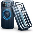 thumbnail image 1 of Pour iPhone 16 Pro Max Étui Magnétique avec Cache Coulissant pour Caméra & Support Réglable & Protecteur d'Écran Intégré, Étui Pare-Chocs Robustes - Noir Nuit, Bleu Marine, 1 of 5