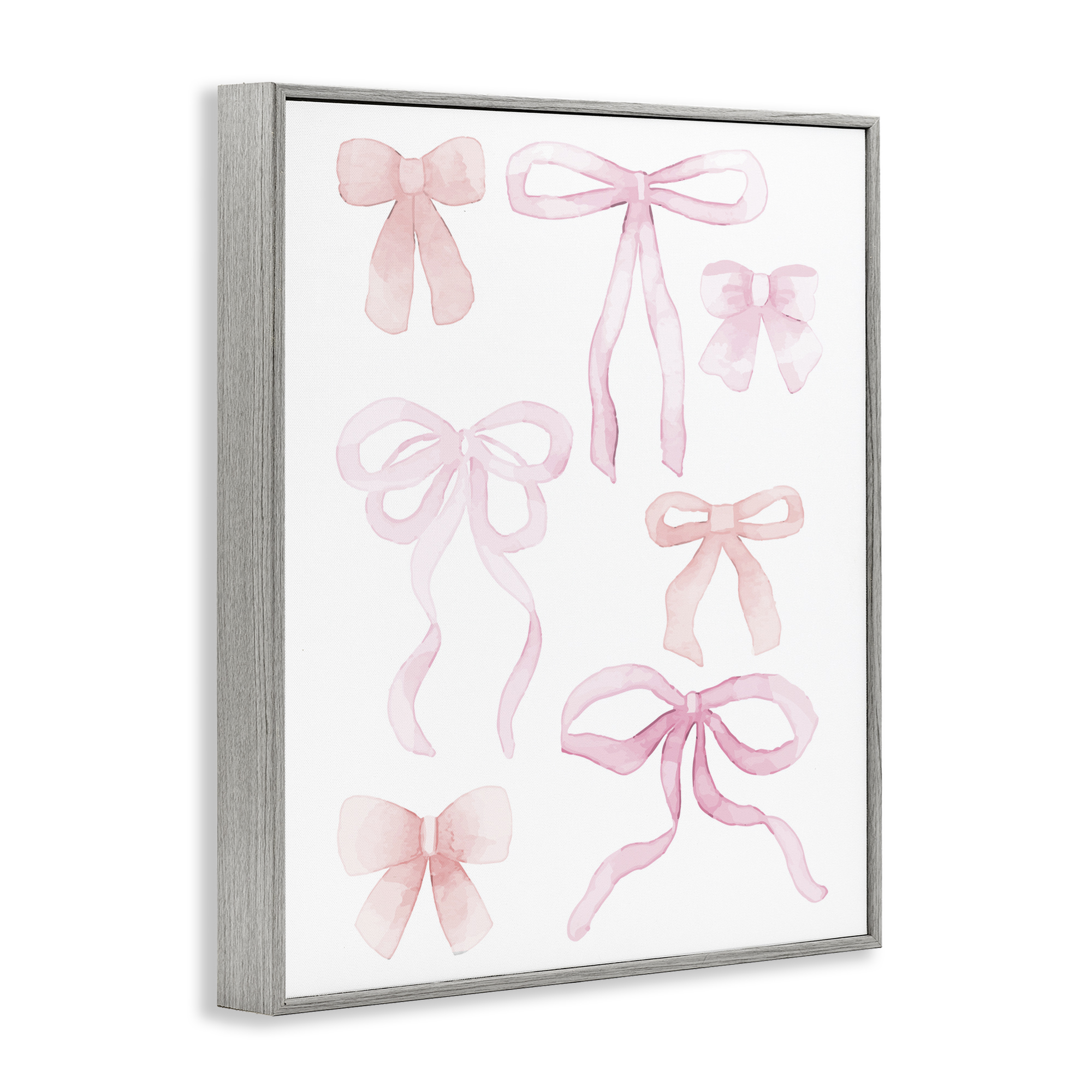 Pink Watercolor Bows Gray Framed Giclee Art, design by Kim Allen
