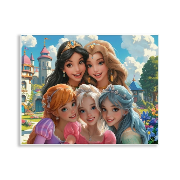 Stupell Industries Princess Selfie by Castle People Painting Unframed Art Print Wall Art, 14 x 11