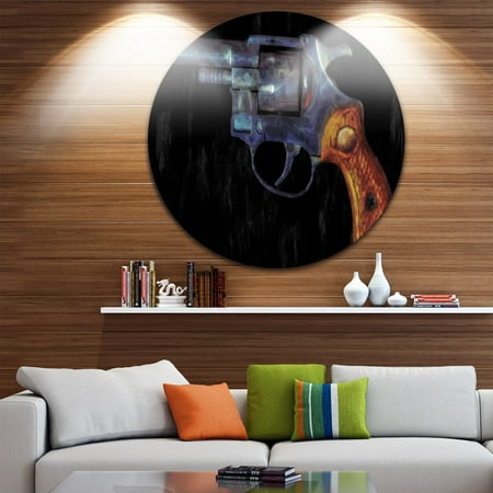 Metal Paintings Wall Art DESIGN ART Designart 'Retro Revolver' Vintage Revolver Painting Large Disc Metal Wall art ()