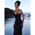 thumbnail image 6 of Women'S Polka Dots Frill Trim Dress Elegant Ruched Bust Fishtail Maxi Dresses Black S, 6 of 8