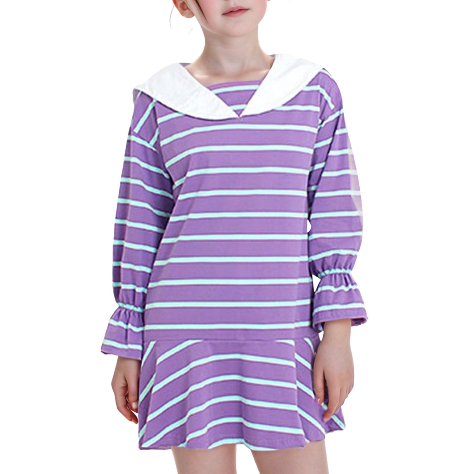 Big Kid Girl Dress Tween Dresses with Sleeves Autumn Girls Dress Medium Children s Striped Dress Peplum Long Sleeve Casual Girls Girls