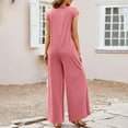 thumbnail image 6 of Riforla Women's 2024 Summer Cap Sleeve Jumpsuits Deep V Neck Button Wide Leg Pants Rompers Summer Jumpsuits Hot Pink L, 6 of 9