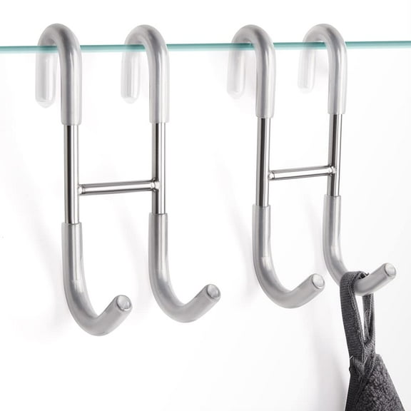 MUNDIDO Shower Door Hooks,Towel Hooks for Bathrooms Frameless Glass Door,Heavy Duty SUS 304 Stainless Steel Hook for Towels,Squeegee,Loofah,Shaver,Robe,2 Pack,Silver