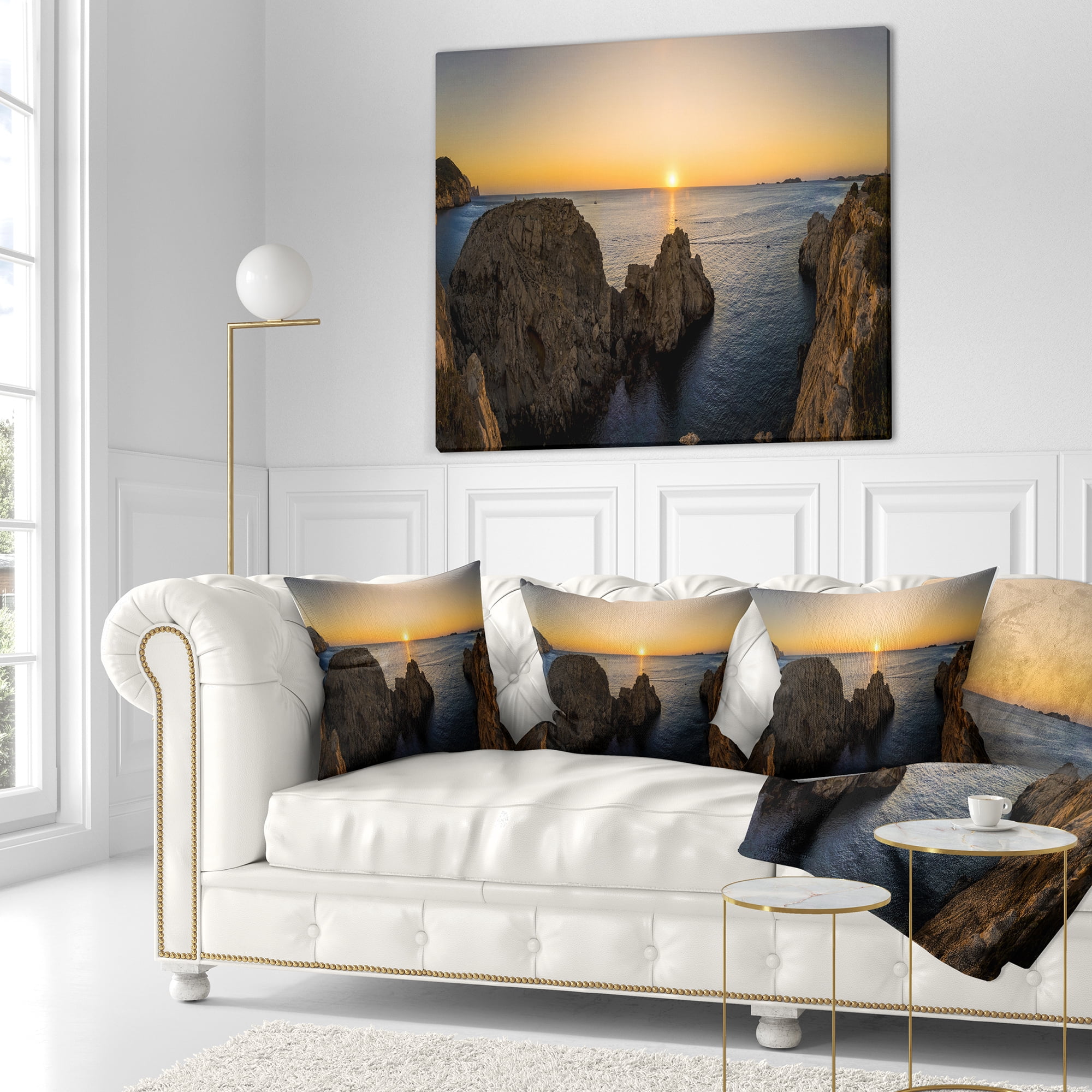 Designart Ibiza Island Mediterranean Sunset - Landscape Printed Throw Pillow - 18x18