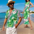 thumbnail image 2 of Jeiento Tropical Floral Matching Vacation Outfits for Couples Men's Button Down Shirt Summer Beach Shirts Womens Short Sleeve Elegant Dress with Pockets Husband and Wife Clothing, Green, 2 of 6