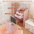 thumbnail image 3 of Dressing Table and Stool, 3-in-1 Multifunctional Dressing Table Set, Featuring Three-color Lighting Modes, HD Mirror, Two Sliding Drawers, and a Hidden Storage Stool., 3 of 3