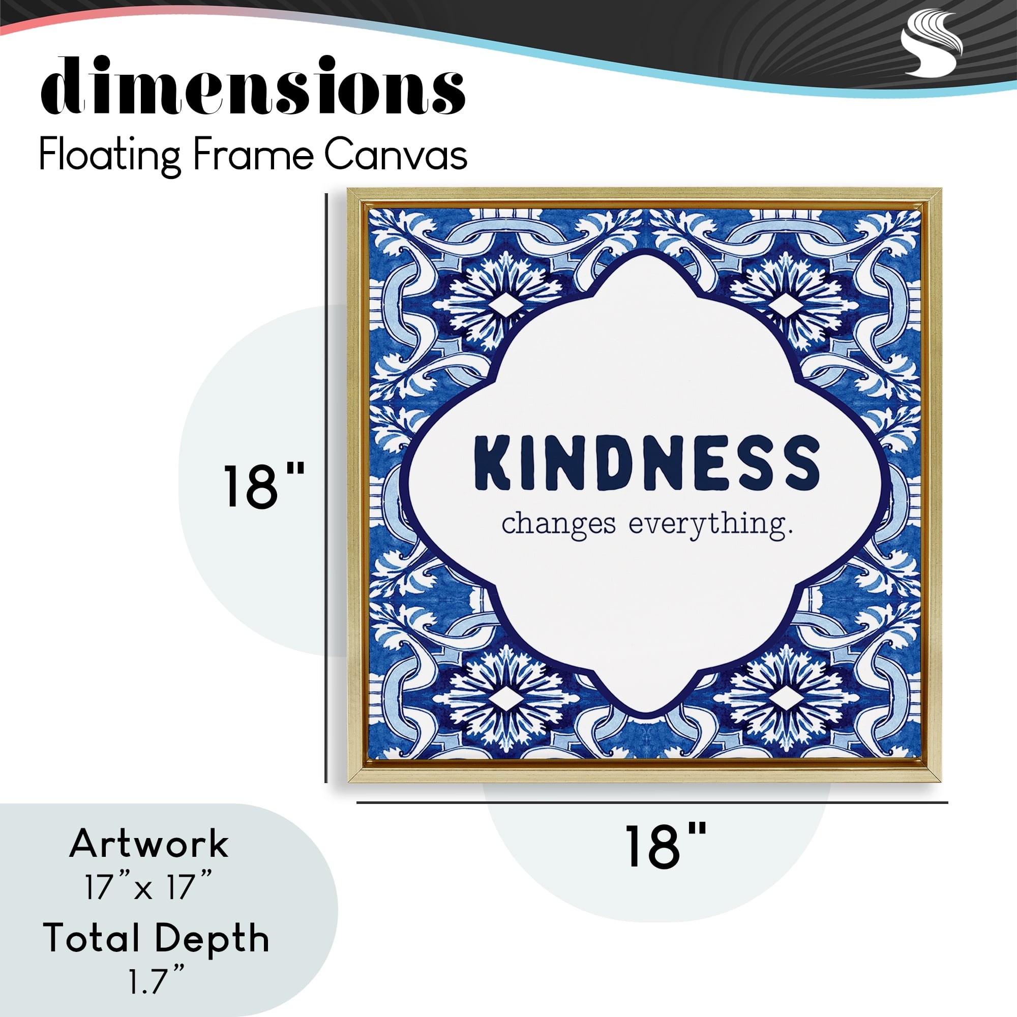 Patterned Kindness Changes Everything Gold Framed Floater Canvas Wall Art, design by Lettered and Lined