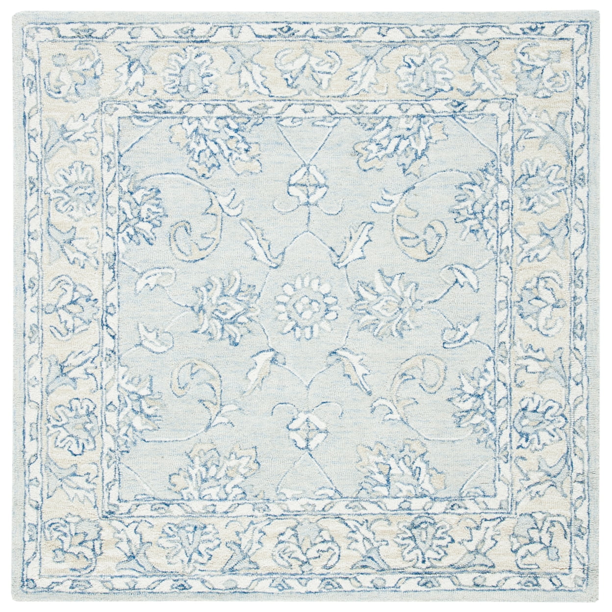 SAFAVIEH Micro-Loop Calista Floral Bordered Wool Area Rug, Blue/Beige, 4' x 6'