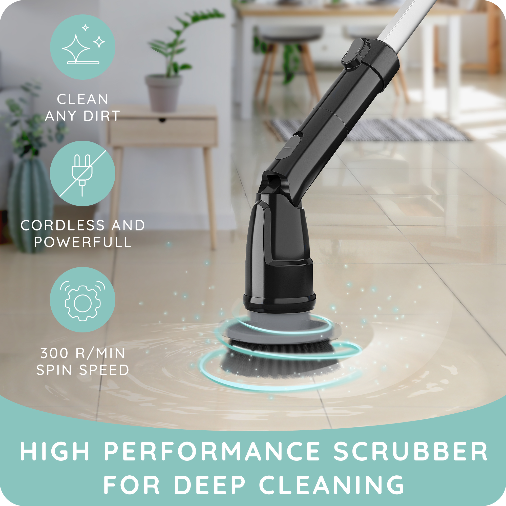July Home Handheld Electric Spin Scrubber, Cordless Automatic Power Scrubber for Shower, Cleaner for Tile, Grill, Dish, Sink, Shower Scrubber with 3
