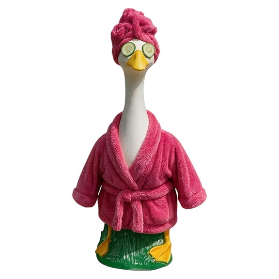 Lady Porch Goose Outfit Se for 23" Lawn Cement Geese ,Bathrobe Porch Goose Statue Costume with Bathrobe Shower Cap Cucumber Eye Mask, Funny Spring Summer Yard Decorations
