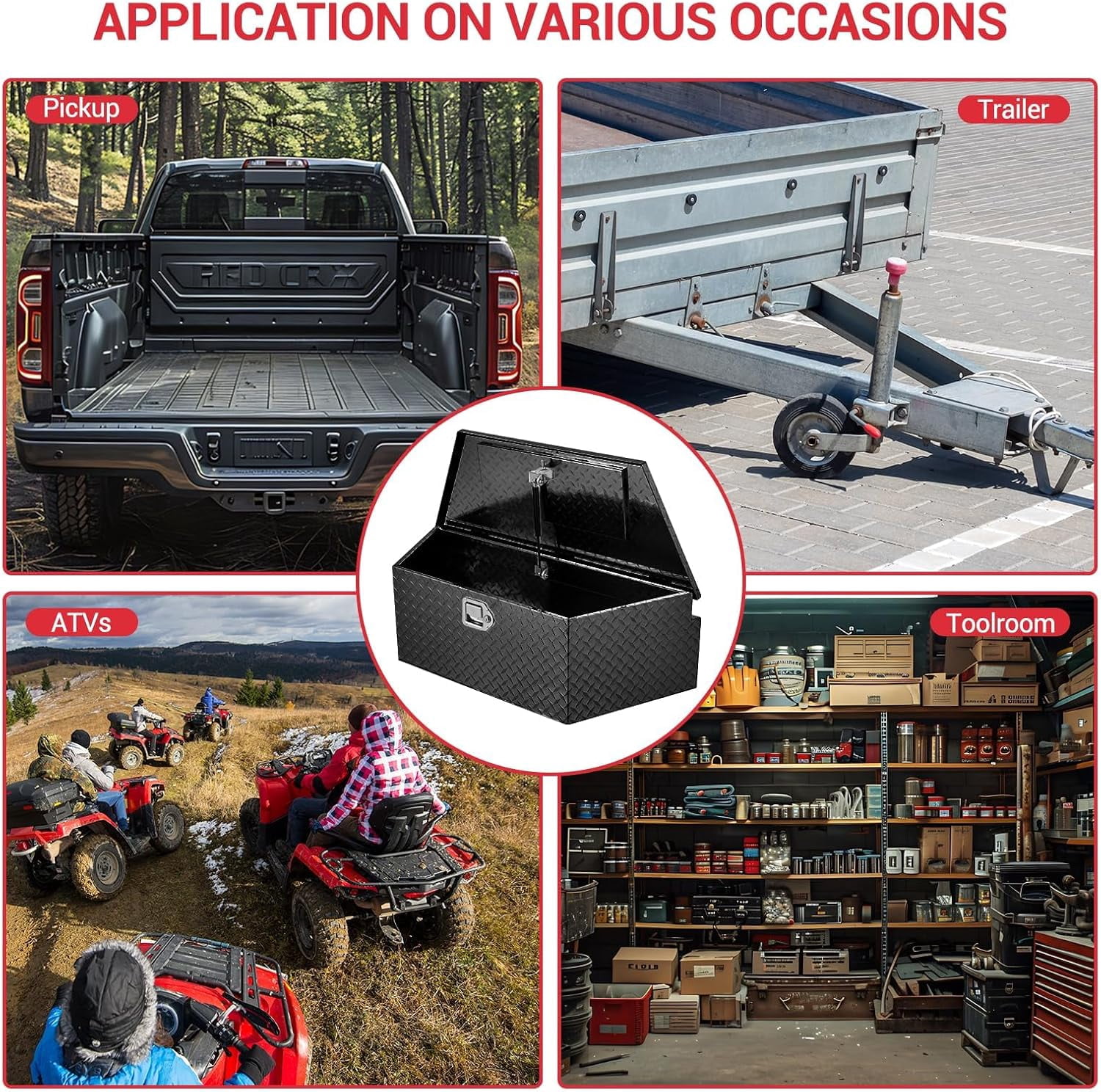 Ladcaser 33" Trailer Tongue Box Heavy Duty Aluminum Trailer Tool Chest Box with Lock and Keys, Diamond Plate Storage Box for Pick Up Truck RV Trailer