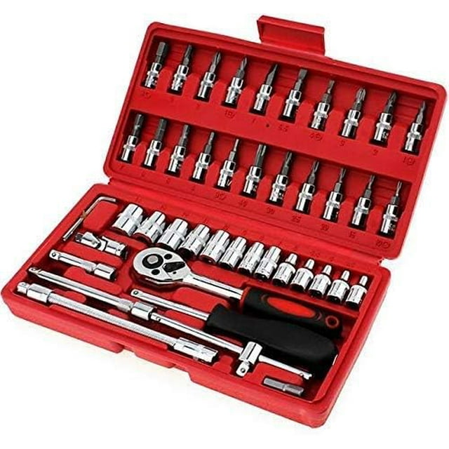 46-In-1 Multi-Function Tools Kit - Stainless Steel Socket Set With Screwdriver Bits | Ratchet Wrench - Perfect For Home Maintenance, Auto, Bicycle Repair & More | Multi Extension Bars