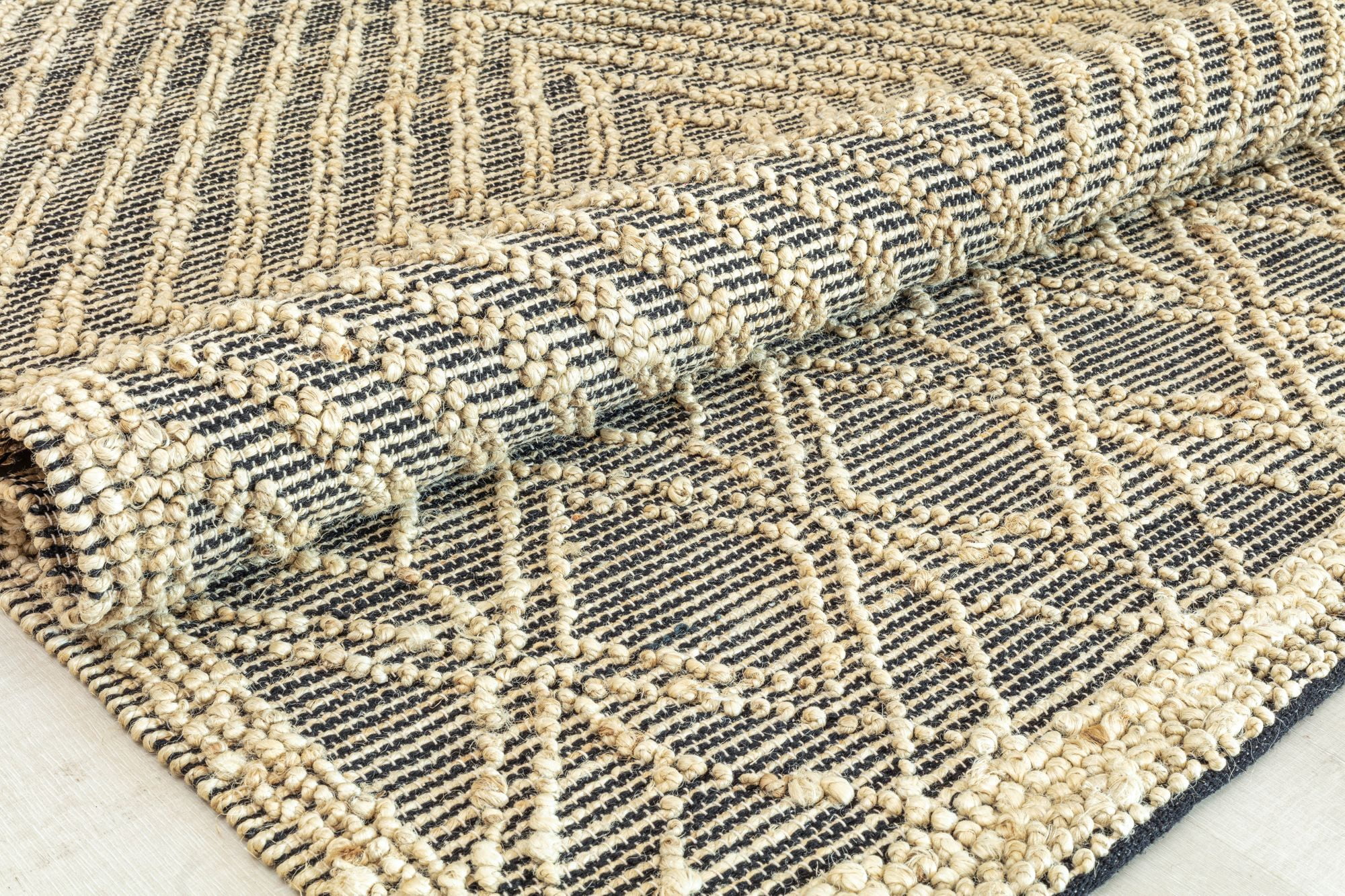 Rugs America Knotted Black AC10A Geometric /Textured Bohemian Cream Area Rug, 2’0”x3’0”