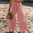 thumbnail image 2 of JUNWELL Women Linen Palazzo Lounge Pants High Waist Wide Leg Pants Summer Boho Beach Hippie Pants, 2 of 6