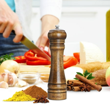 Finether 8.7in High Quality Adjustable Coarseness Classic Natural Wood Manual Spices Grinder, Salt and Pepper Seasoning (Best Quality Pepper Mill)
