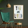 thumbnail image 2 of Lettering Wall Art with Frame, Doodle You Are Loved Typography Hand Drawn Dotted Letters Wavy Stripes, Printed Fabric Poster for Bathroom Living Room, 23" x 35", White and Multicolor, by Ambesonne, 2 of 2