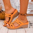 thumbnail image 4 of YgkuHd Women's Casual Wedge Sandals Lattice-Style Cutout Upper Metal Rivet Accents Slide-On Style Contoured Heel Orange,6.5, 4 of 9