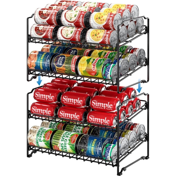 Simple Houseware 2 Tier Stackable Can Rack Organizer for Pantry Storage, 2 Pack, Black