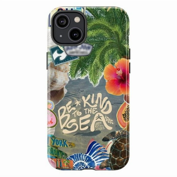 Be Kind to the Sea Phone Case | Tropical Ocean Beach Vibes iPhone Cover | Eco Sea Turtle Palm Tree Summer Aesthetic Case for iPhone 16 15 14 13 12 11 Pro Max
