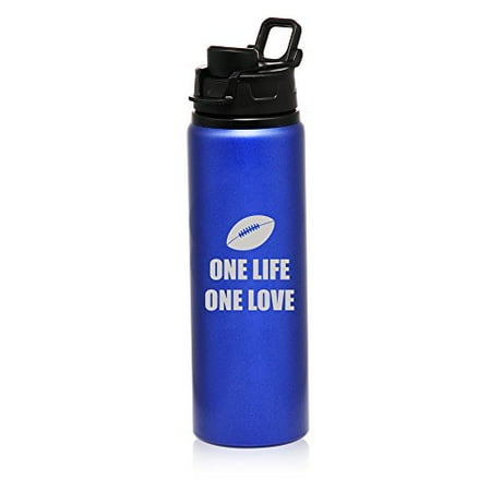 

25 oz Aluminum Sports Water Travel Bottle One Life Football (Blue)