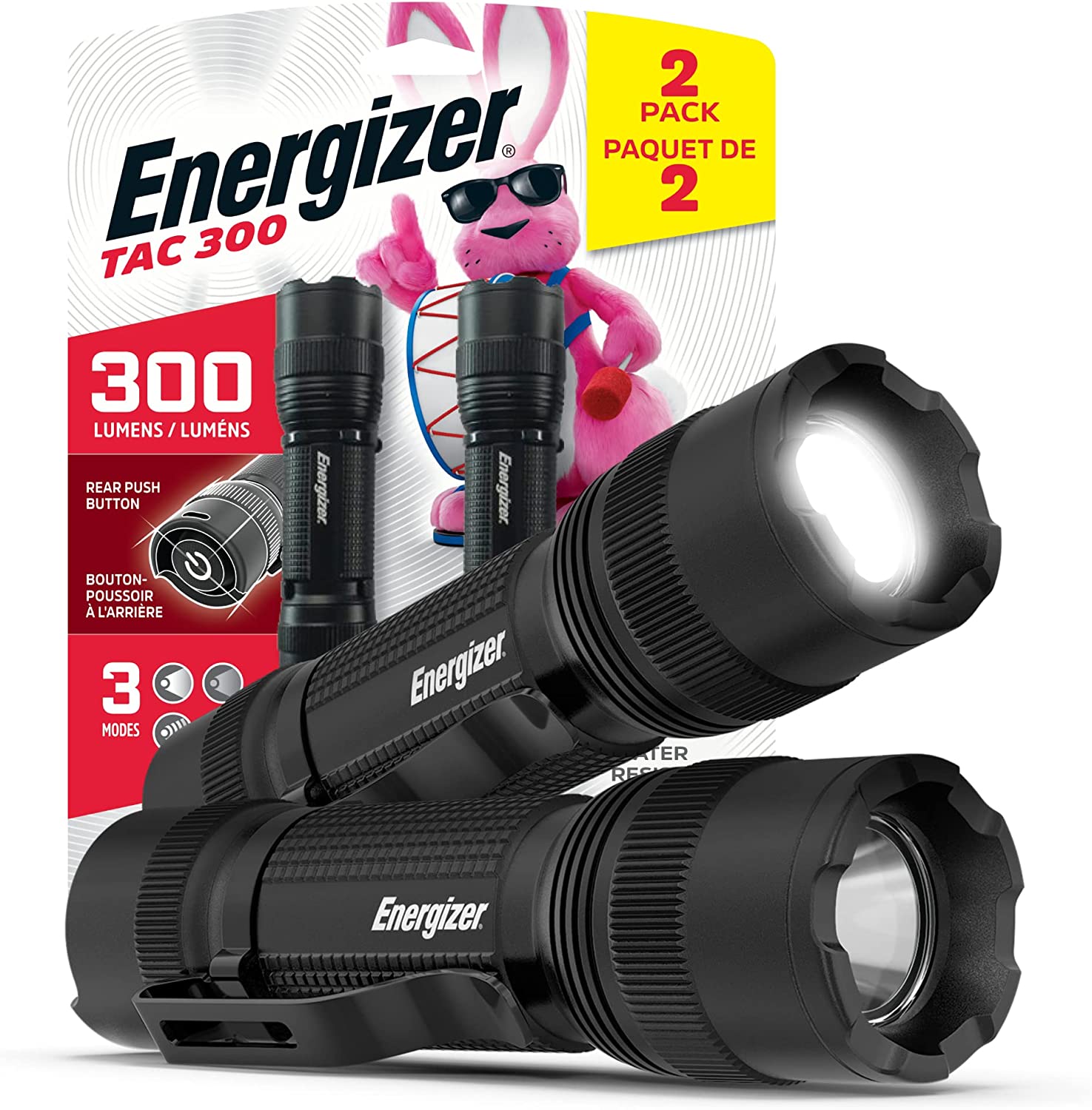 ENERGIZER LED Flashlights TAC-300 Pro, IPX4 Water Resistant Flash Light,  Ultra Bright and Durable, Belt Clip (Batteries Included)