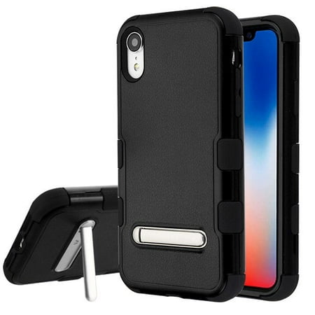 85w Apple - Apple iPhone XR (6.1 inch) (2018) Phone Case Tuff Hybrid Shockproof Impact Rubber Dual Layer Hard Soft Protective Hard Case with Magnetic Metal Stand Black Phone Case for Apple iPhone Xr (6.1